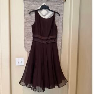 Mix It 100% Silk Brown Sleeveless Fit Flare Cocktail Party Dress Women’s Size 6